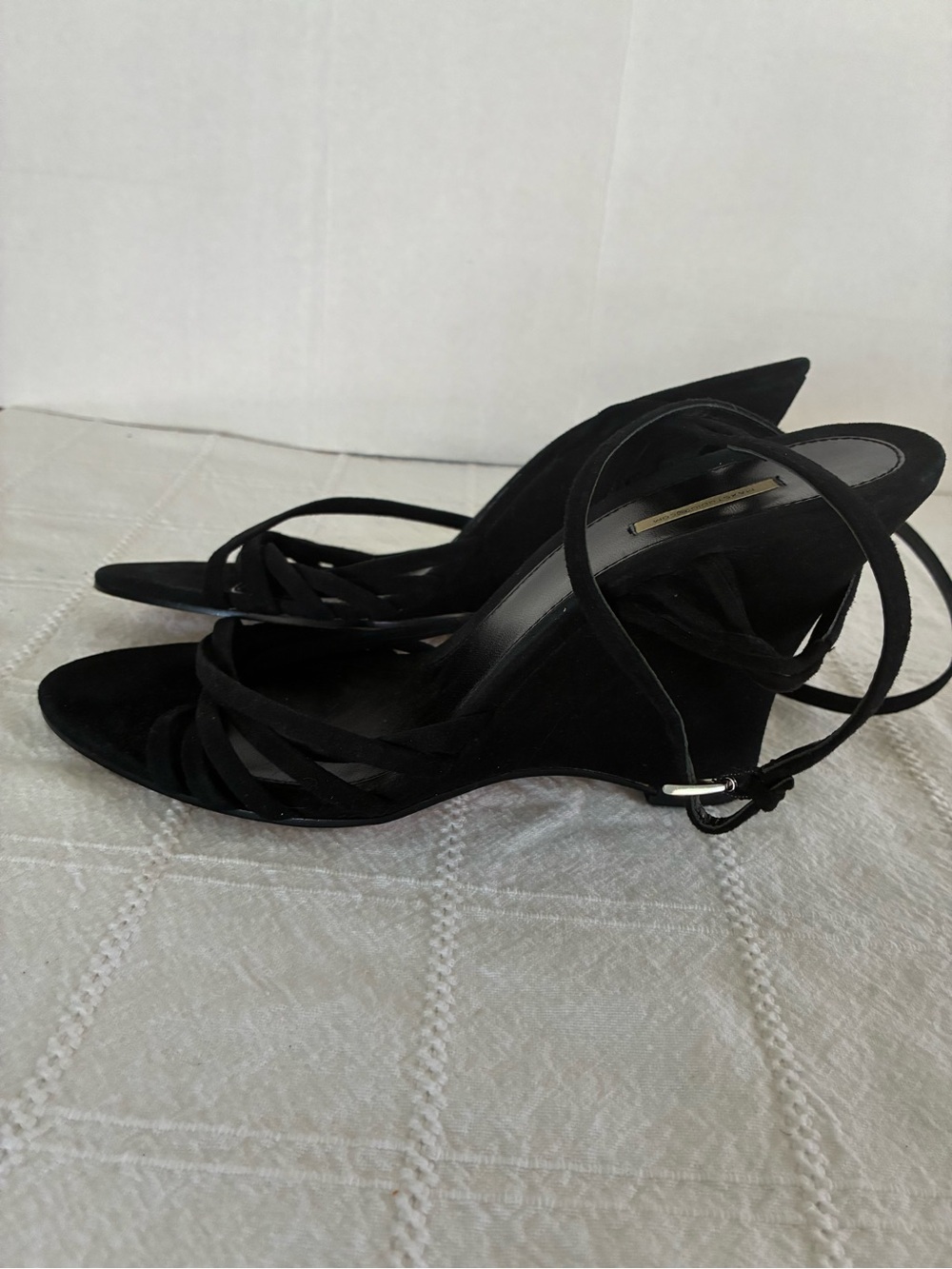 Y2K MAX STUDIO suede skinny wedge heels leather sole 8.5